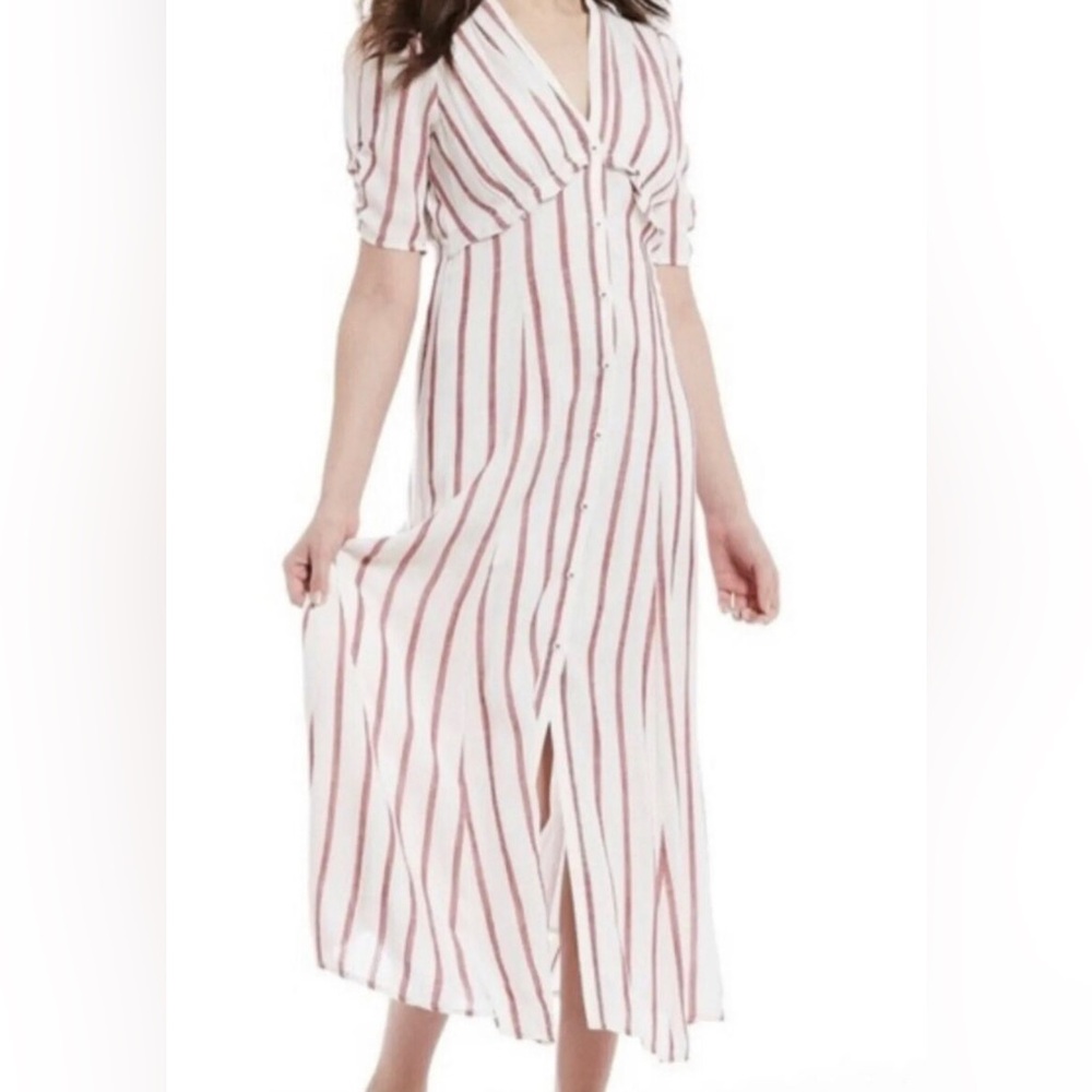 NWT Chelsea & Violet Maxi Dress White & Red Stripes Sz MEDIUM $128 Button Front